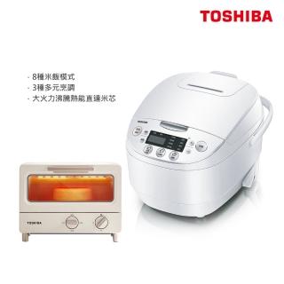 【TOSHIBA 東芝】本厚釜多功能微電腦10人份電子鍋 RC-18DHNTW(東芝8公升日式小烤箱超值組)