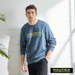 【NAUTICA】COMPETITION男裝運動風品牌LOGO長袖大學T(灰藍)