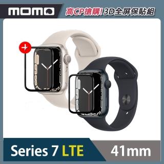 3D全屏保貼組★【Apple 蘋果】Apple Watch S7 LTE 41mm(鋁金屬錶殼搭配運動型錶帶)