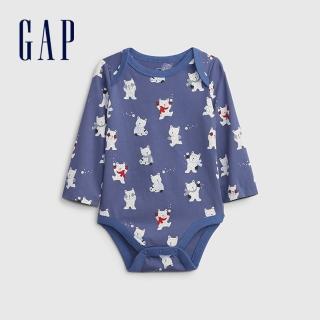 【GAP】嬰兒 布萊納系列 印花長袖包屁衣(771583-墨藍色)