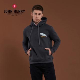 【JOHN HENRY】鯨魚刺繡加厚內刷毛連帽T-灰色