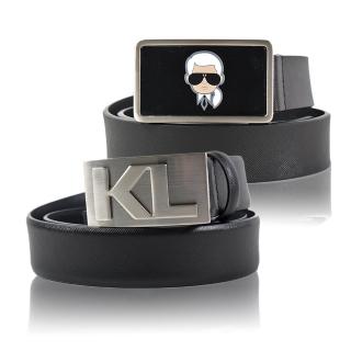 【KARL LAGERFELD 卡爾】男款 老佛爺頭像/KL字樣防刮皮革皮帶(多款任選)