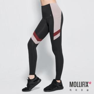 【Mollifix 瑪莉菲絲】高彈力不對稱斜切訓練動塑褲、瑜珈服、Legging(黑)