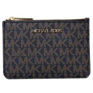 【Michael Kors】JET SET TRAVEL金屬LOGO吊飾零錢卡夾包(滿版咖)
