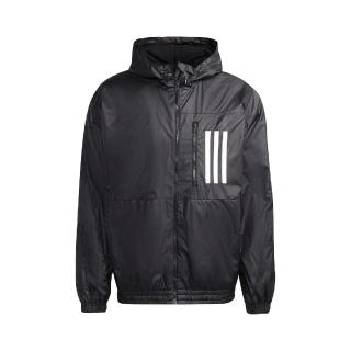 【adidas 愛迪達】外套 WND Primeblue Jacket 男款 愛迪達 三線 連帽外套 防風 內刷毛 黑 白(H42037)