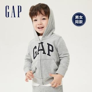 【GAP】幼童裝 碳素軟磨 法式圈織系列 Logo柔軟連帽外套 男女同款(837957-灰色)
