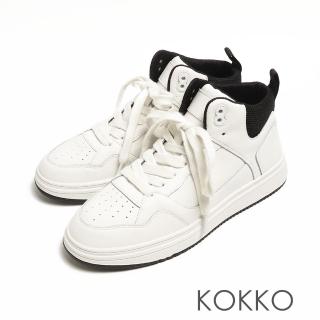 【KOKKO 集團】正韓真皮綁帶輕盈微厚底休閒鞋(滾黑色)