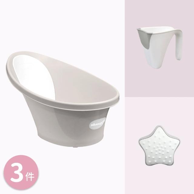 【Shnuggle】月亮澡盆-感溫水塞版-3件組 (嬰兒澡盆+小小水瓢+星光洗澡玩具)