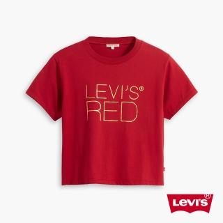 【LEVIS】Red工裝手稿風 女款 中短版短袖T恤 / 復古手寫風金線Logo 熱賣單品