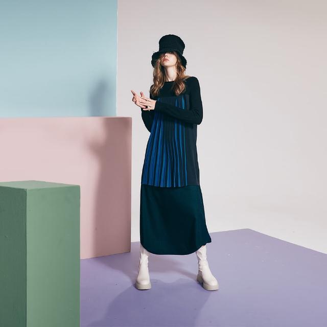 【ICHE 衣哲】Cop.Copine 法國原裝進口造型落肩洋裝-知識黑與藍