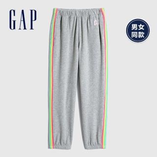 【GAP】童裝 碳素軟磨 法式圈織系列 Logo甜美印花束口休閒褲 男女同款(838326-淺灰色)