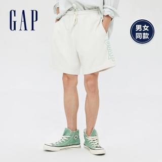 【GAP】男女同款 碳素軟磨 法式圈織系列 Logo柔軟休閒短褲(836988-白色)