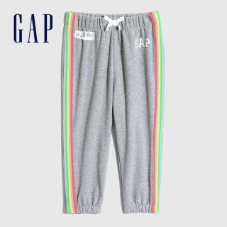 【GAP】女幼童 碳素軟磨 法式圈織系列 Logo甜美印花束口休閒褲(819770-淺灰色)