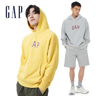 【GAP】男女同款 碳素軟磨 法式圈織系列 Logo柔軟連帽休閒上衣(多色可選)