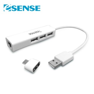 【ESENSE 逸盛】USB2.0轉RJ45+HUB轉接器(01-RJU169)