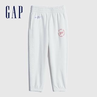 【GAP】男幼童 碳素軟磨 法式圈織系列 Logo運動束口休閒褲(850562-灰白色)