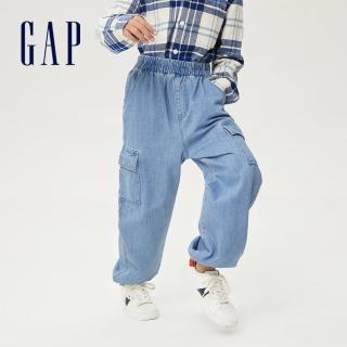 【GAP】男童 輕透氣系列 工裝束口牛仔褲(837187-淺色水洗)