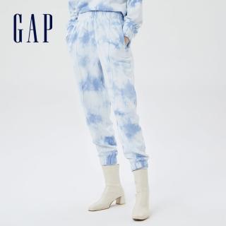 【GAP】女裝 Logo紮染柔軟休閒褲(810653-藍色紮染)