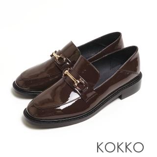 【KOKKO 集團】英倫復古全真皮鎖鍊可後踩牛津跟鞋(深咖色)