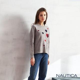 【NAUTICA】女裝俏皮愛心圖騰針織衫(灰色)