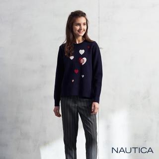 【NAUTICA】女裝俏皮愛心圖騰針織衫(藍色)