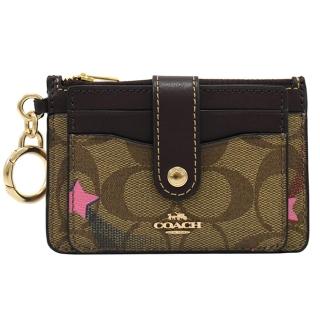 【COACH】經典星星C LOGO印花子母信用卡鑰匙零錢包(駝/深咖)