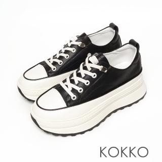 【KOKKO 集團】正韓全真皮懶人厚底休閒鞋(黑色)