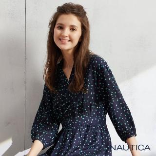 【NAUTICA】女裝愛心花瓣長袖洋裝(深藍)