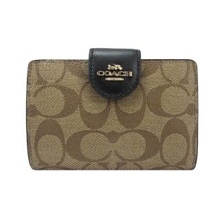 【COACH】新款金屬馬車LOGO PVC中夾(卡其)