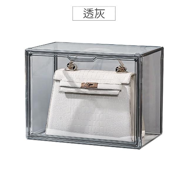 【HaRu日春生活】磁吸式包包收納箱-1入(透明收納盒 展示盒 公仔盒 鞋盒 置物盒 書籍收納盒 飾品盒 化妝盒)