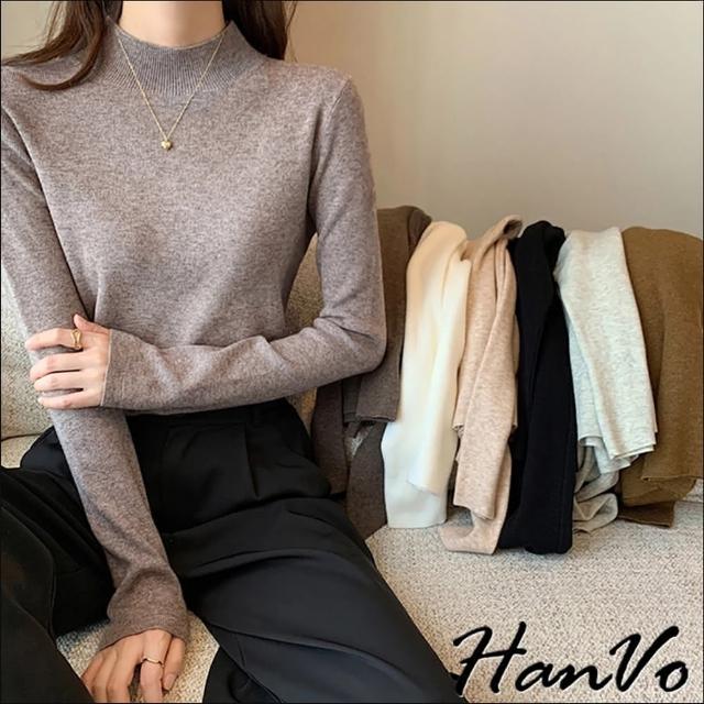 【HanVo】現貨 大地霧感色系半高領針織上衣(秋冬韓系柔軟立領針織衫 韓國韓系女裝 A02-1634)