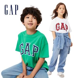 【GAP】童裝 厚磅密織 親膚系列 Logo短袖T恤 男女同款(850572-粉色)