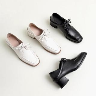 【WYPEX】現貨+預購 韓國真皮牛津鞋方頭綁帶低跟鞋女樂福鞋氣質(2色)