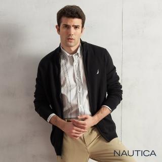 【NAUTICA】男裝素面百搭立領針織外套(黑)