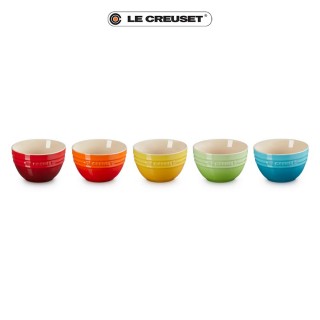 【Le Creuset】瓷器彩虹系列韓式飯碗組10.5cm-5入(櫻桃紅/火焰橘/芥末黃/奇異果綠/加勒比海藍)