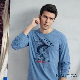 【NAUTICA】男裝 海洋風劍魚圖騰長袖T恤(藍色)