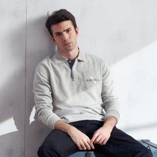 【NAUTICA】男裝 休閒簡約長袖POLO衫(灰色)