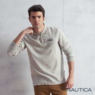 【NAUTICA】男裝 簡約旗語LOGO刺繡長袖拉鍊POLO衫(灰色)