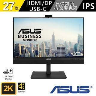 【ASUS 華碩】BE27ACSBK 27吋 IPS USB-C 網路攝影機 麥克風 商用專業螢幕(低藍光＋不閃屏)