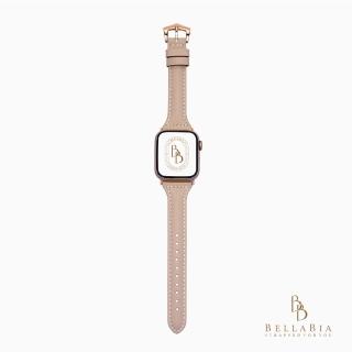 【BellaBia】Apple Watch 7/6/5/4/3/SE 38/40/41/42/44/45mm 女人珍藏系列(奶茶杏色/玫瑰金釦 真皮 錶帶)