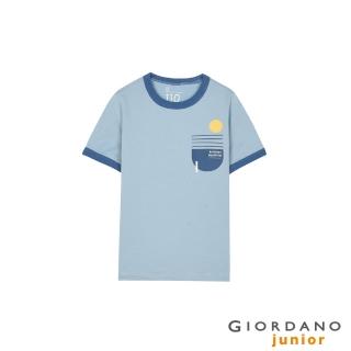 【GIORDANO 佐丹奴】童裝SORONA刺繡印花T恤(67 阿什利藍)