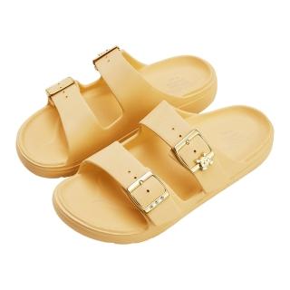 【Disney 迪士尼】迪士尼女鞋 維尼 質感造型飾釦輕量防水拖鞋-黃(MIT台灣在地工廠製造)