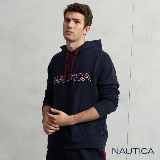 【NAUTICA】男裝撞色LOGO長袖連帽T恤(深藍)