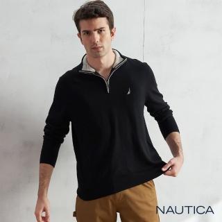 【NAUTICA】男裝質感立領長袖針織衫(黑色)