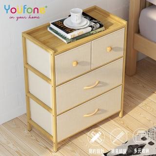 【YOUFONE】楠竹三層日式麻布抽屜多功能收納櫃