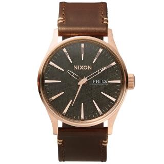 【NIXON】SENTRY 極簡時尚皮革腕錶/咖啡x玫瑰金框(A105-2001)