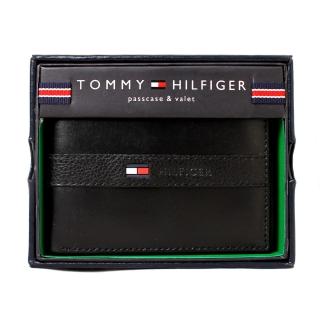 【Tommy Hilfiger】經典LOGO質感皮革多功能卡層皮夾/短夾(黑)