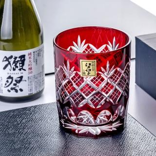 【田島硝子】重疊矢來紋威士忌杯 江☆切子 玻璃杯 朱紅色 傳統工藝(TG04-24-1R)