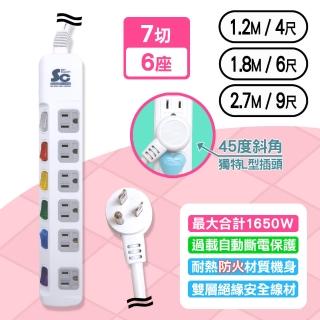 【Sin  Cyuan】台灣製 7切6座3P安全延長線組 1.8M
