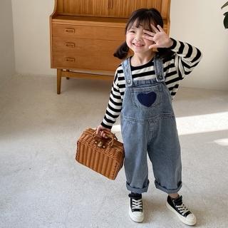 【橘魔法】單寧胸前愛心牛仔吊帶褲(褲子 牛仔褲 背帶褲 長褲 男童 女童 中性款 童裝 兒童)